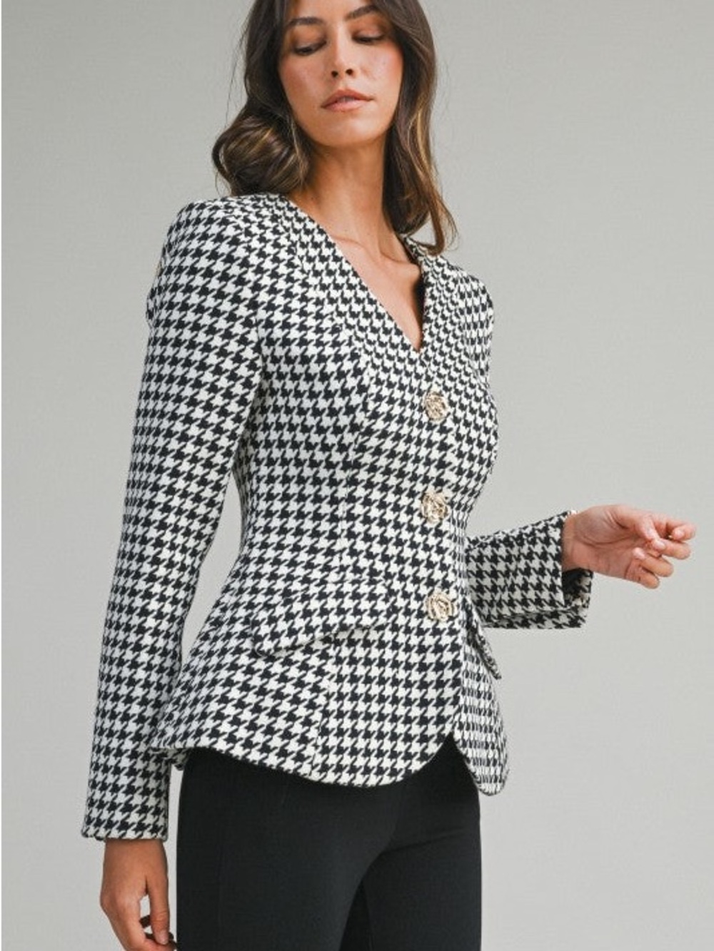 MABLE NWT Houndstooth Peplum Blazer - Black & White